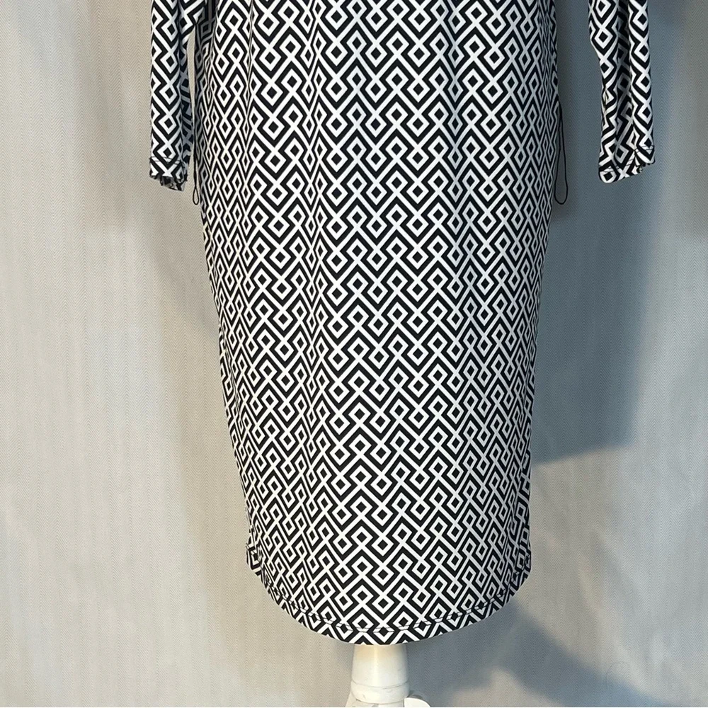 Michael Kors Dress Black & White Sheath Geometric Print  Dolman 3/4 Sleeves S